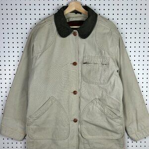 LL Bean 70s Chore Jacket Women Medium Beige Tan Lined Wool Vintage Barn Coat